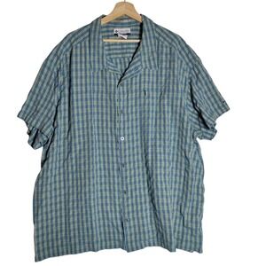 Columbia Mens Short Sleeve Button Up Size 4X Blue Plaid